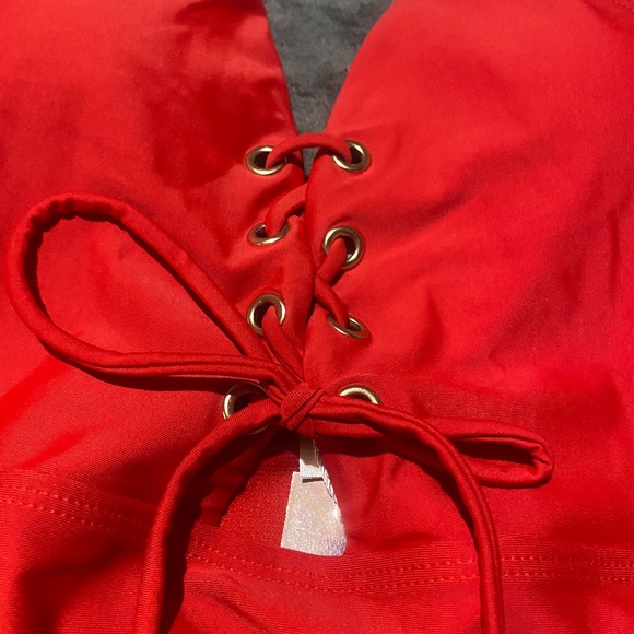NWT - Red One Piece Bathing Suit with Tie Up Front - Picture 3 of 3